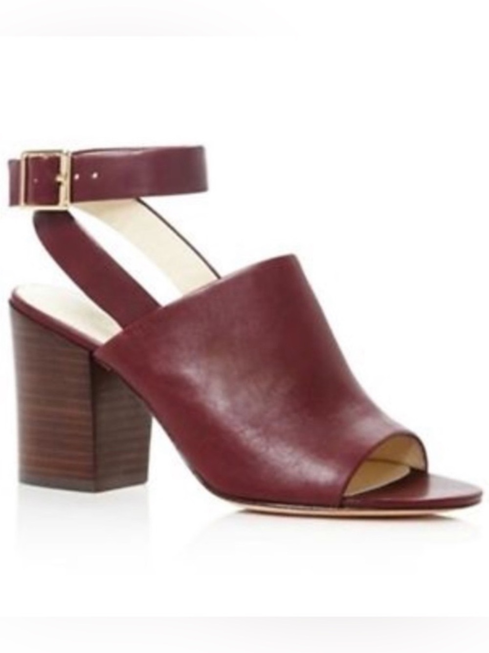 Bettye Muller Womens Polish Leather Open Toe Dress Pumps Wine Red Maroon Heel